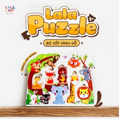 Bộ núm ghép hình gỗ song ngữ Lalapuzzle - Lalala Baby