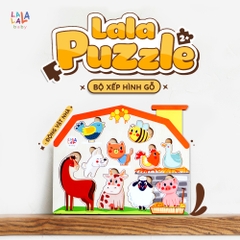 Bộ núm ghép hình gỗ song ngữ Lalapuzzle - Lalala Baby