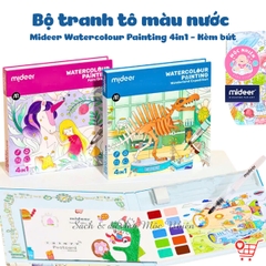 Bộ tranh tô màu nước 4in1 Mideer Watercolour Painting - Đồ chơi mỹ thuật 20 bức tranh nghệ thuật cho bé kèm bút