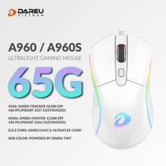 Chuột Gaming DAREU A960s ARTIC - ULTRALIGHT (HUNTER PWM3336, LED RGB)