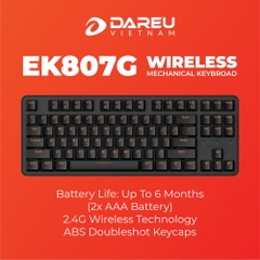 Bàn phím cơ không dây DAREU EK807G BLACK 87-KEYS (Blue/ Brown/ Red D switch)