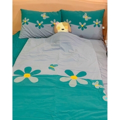 Bộ mền ga gối hoa bướm (ga, mền, 2 vỏ gối nằm, vỏ gối ôm). Size: 2XL(160x200cm)