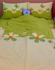 Bộ mền ga gối hoa bướm (ga, mền, 2 vỏ gối nằm, vỏ gối ôm). Size: 2XL(160x200cm)