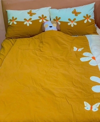Bộ mền ga gối hoa bướm (ga, mền, 2 vỏ gối nằm, vỏ gối ôm). Size: 2XL(160x200cm)