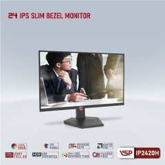 Màn hình LCD 24” VSP IP2420H Chính hãng (IPS - VGA, HDMI, 1920x1080, 75Hz, 3 cạnh viền mỏng, Kèm cáp HDMI, Treo tường)