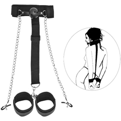 Khóa hàm và tay thêm kẹp ti BDSM - Ball gag and handcuffs