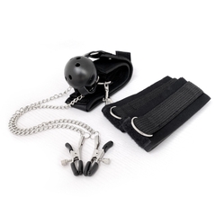 Khóa hàm và tay thêm kẹp ti BDSM - Ball gag and handcuffs