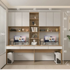 Bàn Làm Việc Đôi Kết Hợp Kệ Sách Và Ngăn Kéo 220x60x240cm Yapi-428