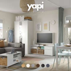 Combo Tủ Quần Áo Có Gương Kết Hợp Tủ Lưu Trữ Đa Năng Kích Thước 251x57x200 cm Bằng Gỗ Công Nghiệp Yapi-230
