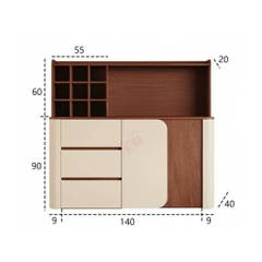 Tủ Trang Trí Bo Cong Kem Ô Vuông Decor Hiện Đại 138x40x150cm Yapi-174