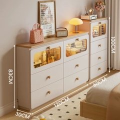 Combo Tủ Trang Trí Kèm Cánh Kính Có Ngăn Kéo Và Đèn LED Hiện Đại 120x30x83cm Yapi-188