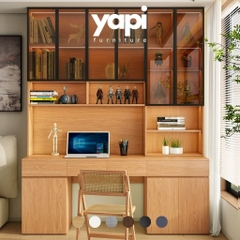 Bàn Học Và Làm Việc Kèm Kệ Sách Cánh Kính Hiện Đại 240x60x240cm Yapi-435