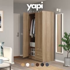 Tủ Áo 2 Cánh Mở Kèm 2 Ngăn Kéo Kích thước 98x55x140cm Bằng Gỗ CN- Yapi-218