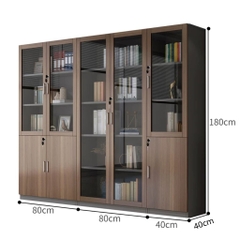Tủ Tài Liệu Cánh Kính Gỗ MDF Thiết Kế Hiện Đại 240x40x180cm Yapi-TTL002