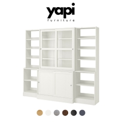 Combo Kệ Sách Và Tủ Kính Trưng Bày Phòng Khách Phòng Làm Việc Bằng Gỗ MDF Yapi-633