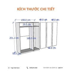 Tủ quần áo treo 3 cánh mở 150x60x201cm LẮP ĐẶT TẠI NHÀ YAPI-210