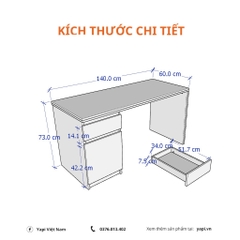 Bàn làm việc học tập có hộc tủ 1 ngăn kéo mặt bàn dày 3cm gỗ MDF cao cấp YAPI-404