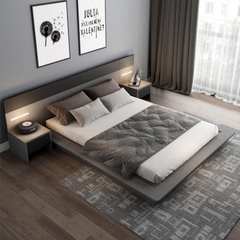 Giường Ngủ Bệt Phong Cách Bắc Âu Kèm 2 Tủ Đầu Giường Bằng Gỗ MDF Nhập Yapi -506