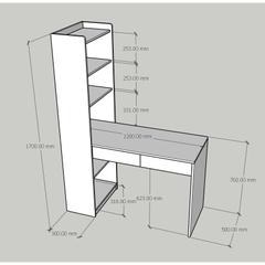 Bàn làm việc, bàn học liền kệ sách có ngăn kéo 120x50x170cm Yapi-417