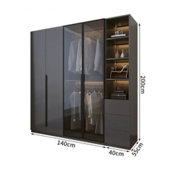 Tủ Quần Áo Gỗ MDF Cánh Kính Kết Hợp Bàn Trang Điểm Hiện Đại 200x50x240cm 242