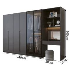 Tủ Quần Áo Gỗ MDF Cánh Kính Kết Hợp Bàn Trang Điểm Hiện Đại 200x50x240cm 242