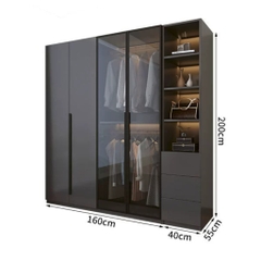 Tủ Quần Áo Gỗ MDF Cánh Kính Kết Hợp Bàn Trang Điểm Hiện Đại 200x50x240cm 242