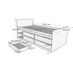 Giường đơn 1mx2m kèm 4 ngăn kéo đặc biệt cho trẻ em Yapi-522