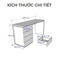 Bàn Học Bàn Làm Việc Kèm Tủ 4 Ngăn Kéo Bằng Gỗ MDF Yapi-413