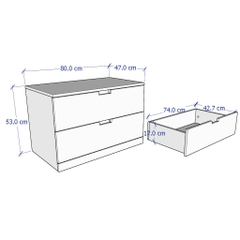 Tủ Để Đồ 2 Ngăn Kéo Lắp Sẵn Bằng Gỗ MDF 80x47x54cm Yapi-150