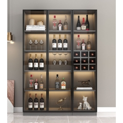 Tủ Rượu Gỗ MDF Cánh Kính Tích Hợp Đèn LED 160x40x200cm Yapi TK001