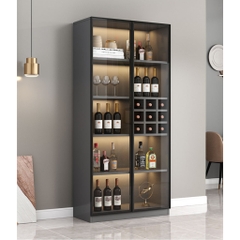 Tủ Rượu Gỗ MDF Cánh Kính Tích Hợp Đèn LED 160x40x200cm Yapi TK001