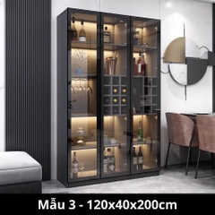 Tủ Rượu Cánh Kính Cường Lực Khung Nhôm Tích Hợp Đèn LED 80x40x200cm Yapi TK002
