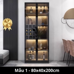 Tủ Rượu Cánh Kính Cường Lực Khung Nhôm Tích Hợp Đèn LED 80x40x200cm Yapi TK002