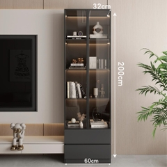 Tủ Trưng Bày Cánh Kính Tích Hợp Đèn LED 60x32x200cm Yapi TK003 Trang Trí Phòng Khách