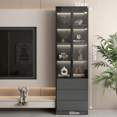 Tủ Trưng Bày Cánh Kính Tích Hợp Đèn LED 60x32x200cm Yapi TK003 Trang Trí Phòng Khách