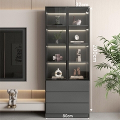 Tủ Trưng Bày Cánh Kính Tích Hợp Đèn LED 60x32x200cm Yapi TK003 Trang Trí Phòng Khách