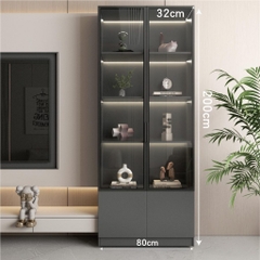 Tủ Trưng Bày Cánh Kính Tích Hợp Đèn LED 60x32x200cm Yapi TK003 Trang Trí Phòng Khách