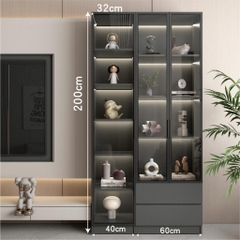 Tủ Trưng Bày Cánh Kính Tích Hợp Đèn LED 60x32x200cm Yapi TK003 Trang Trí Phòng Khách