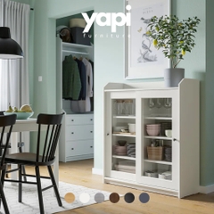 Tủ lưu trữ cánh kính 105x36x116cm Yapi-165 trang trí phòng khách, phòng bếp