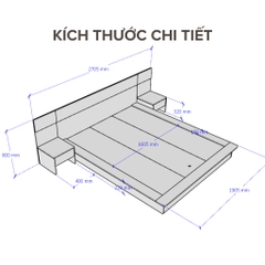 Giường Ngủ Cỡ Lớn Kèm 2 Tủ Đầu Giường cho Phòng Master Bằng Gỗ MDF Nhập Khẩu Yapi -506