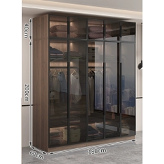 Tủ Quần Áo Cánh Kính Cường Lực Khung Nhôm Sâu 60cm LẮP ĐẶT TẬN NHÀ Yapi-234