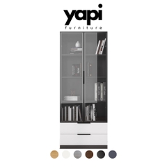 Tủ Sách Cửa Kính Kèm 2 Ngăn Kéo Trang Trí Phòng Khách Kích thước 80x35x200cm Yapi-665