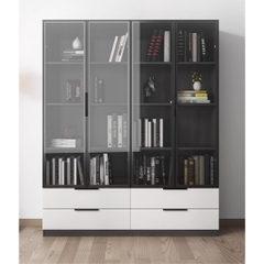 Tủ Sách Cửa Kính Kèm 2 Ngăn Kéo Trang Trí Phòng Khách Kích thước 80x35x200cm Yapi-665