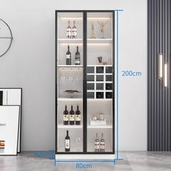 Tủ Rượu Cánh Kính Sang Trọng Trưng Bày Phòng Khách Có LED Kích thước 80x40x200cm Yapi-TK005