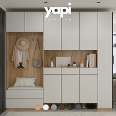 Tủ Giày Kết Hợp Kệ Trang Trí Phòng Khách Màu Vân Gỗ Phối Yapi-323
