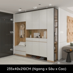 Tủ Giày Kết Hợp Kệ Trang Trí Phòng Khách Màu Vân Gỗ Phối Yapi-323