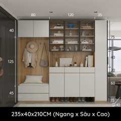Tủ Giày Kết Hợp Kệ Trang Trí Phòng Khách Màu Vân Gỗ Phối Yapi-323