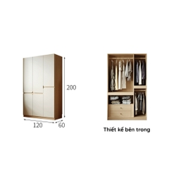 Tủ áo cánh mở thiết kế hiện đại có ngăn kéo Yapi-236 - nhiều kích thước