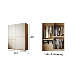 Tủ áo cánh mở thiết kế hiện đại có ngăn kéo Yapi-236 - nhiều kích thước