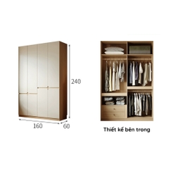 Tủ áo cánh mở thiết kế hiện đại có ngăn kéo Yapi-236 - nhiều kích thước